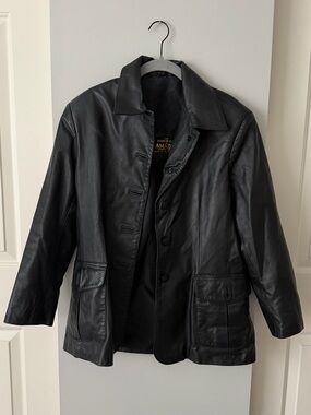 Leather King Black Leather Button-Up Jacket